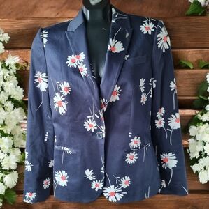 Tommy Hilfiger Cotton Navy Blue & Daisy Floral Print Lined Blazer Jacket NWOT